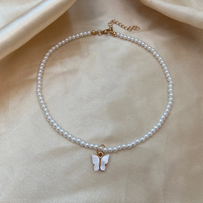 Luckacco Y2k Bowknot Pearl Necklace For Women Elegant Korean Style Rhinestone Heart Pendant Necklace Fashion Wedding Party Jewelry Gift