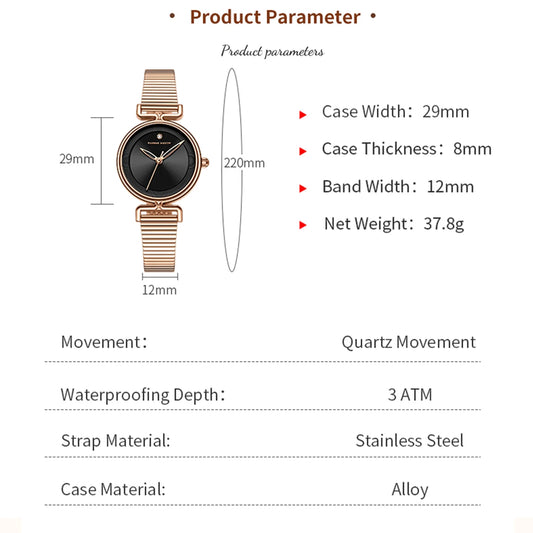 Luckacco 2025 New Women Watch Leisure Fashion 29mm Mini Dial Stainless Steel Mesh Strap HANNAH MARTIN Nordic Simple 3Bar Waterproof Watch