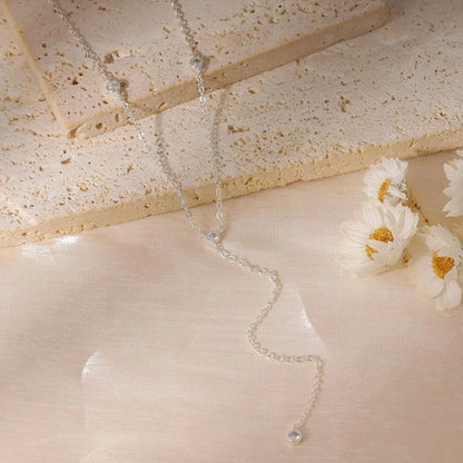 Luckacco Gold Plated CZ Lariat Necklace for Women Boho Fashion Jewelry Women, Silver Plated Necklace for Women, Dainty Gold Necklaces