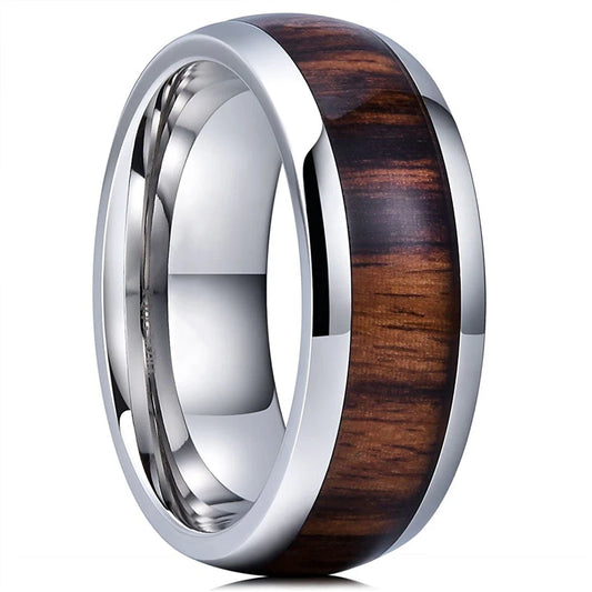 Luckacco Fashion 8mm Silver Color Stainless Steel Rings for Men Double Groove Meteorite Inlay Dome Men Finger Ring Wedding Band Jewelry