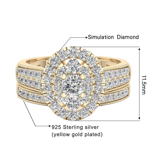 Luckacco 2PCS Diamond Couple Rings Set Woman Wedding Engagement Sterling Silver Ring Shining Luxury 5A Zircon 14k Gold Classic Jewelry