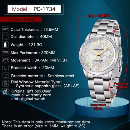 Luckacco PAGANI DESIGN 40MM Meteorite dial Men Quartz Watches Luxury Business Sapphire 316L Stainless Steel 100M Waterproof Watch For Men