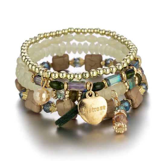 Luckacco DIEZI Korean Ethnic Bohemian Crystal Beads Leaves Charm Bracelets For Women Girls Elastic Rope Wrap Bracelet Pulseira Feminina