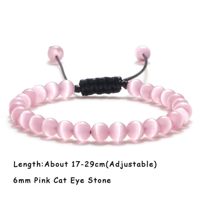 Luckacco Natural Cat Eye Stone Bracelet & Bangle for Women Brief White Pink Opal Beads Yoga Balance Jewelry Lucky Wristband Handmade Gift