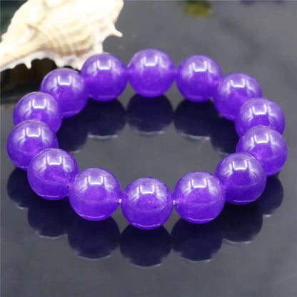 Luckacco 14mm Natural Round Purple Crystal Amethyst Bracelet Jade Chalcedony Jasper Stone Women Girl DIY Hand Made Elastic Jewelry Making
