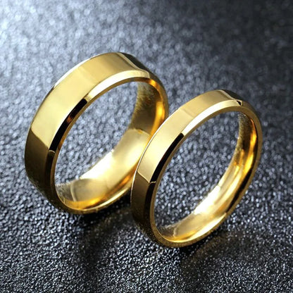 Luckacco Stainless Steel Couple Rings Gold colour Simple Women Men Lovers Wedding Jewelry Halloween and Christmas Gifts