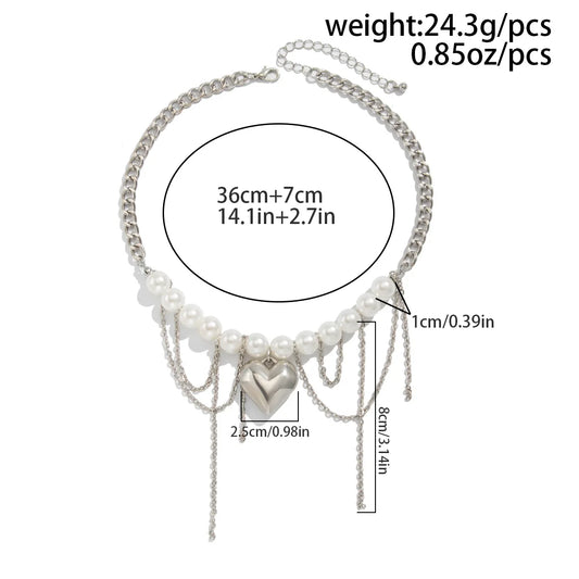 Luckacco Multi-layered Pearl Necklace for Women Party Y2K Trendy Clavicle Chain Fashion Heart Pendant Jewelry Accessories Gifts