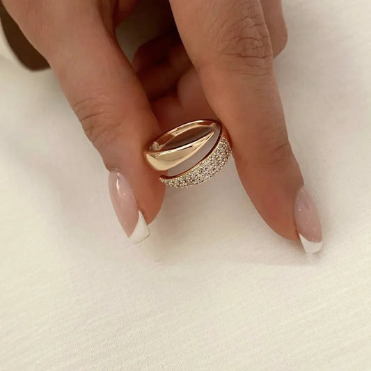 Luckacco 2025 New Stainless Steel 18 K Gold Plated Sun Rings for Women Natural Stone Inlaid in Hollow Metal Texture Ring Trendy Jewelry