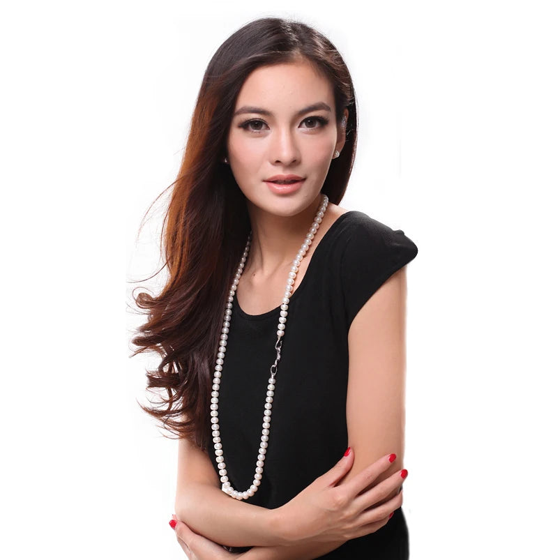luckacco natural fresh water pearl pearl necklace long for girls,bridal cultured white pearl necklace virgin wife mother birthday gifts