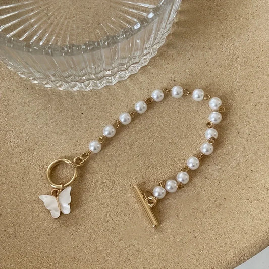 Luckacco Pulseras Fashion Butterfly Pearl Pendant Bracelet Ladies Girl Trend Charm Bracelet Festive Friendship Birthday Jewelry Bracelets