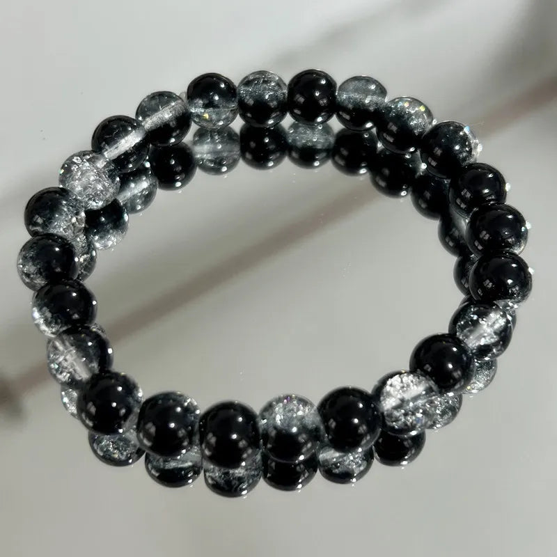 luckacco 8mm simple round beads bracelet elastic stretch handmade cracked bangle for women men aesthetic minimalist pop jewelry gift