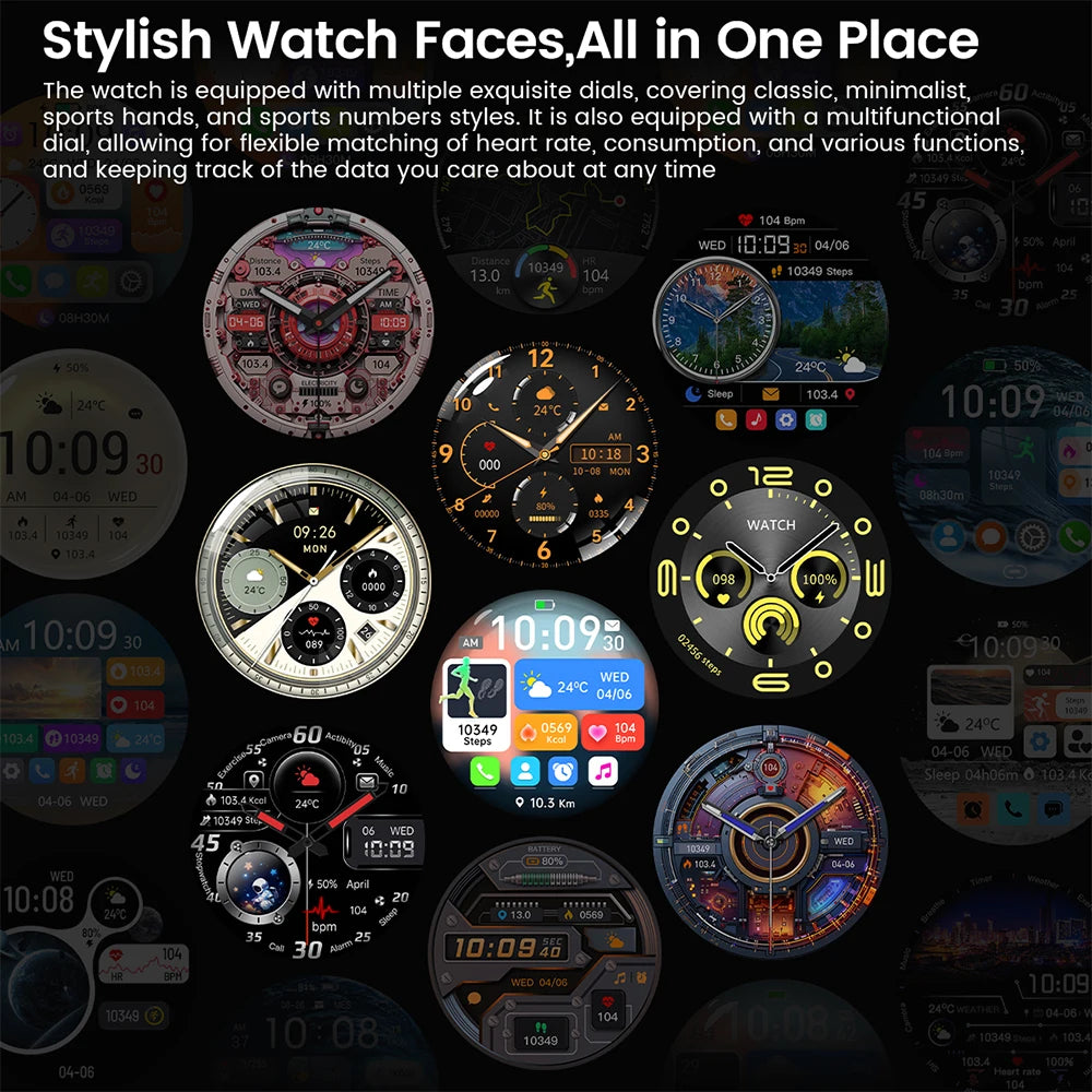 luckacco 2025 new mens smart watch 360 * 360 bluetooth call smartwatch amoled screen gps smart watches nfc waterproof smart watch for men