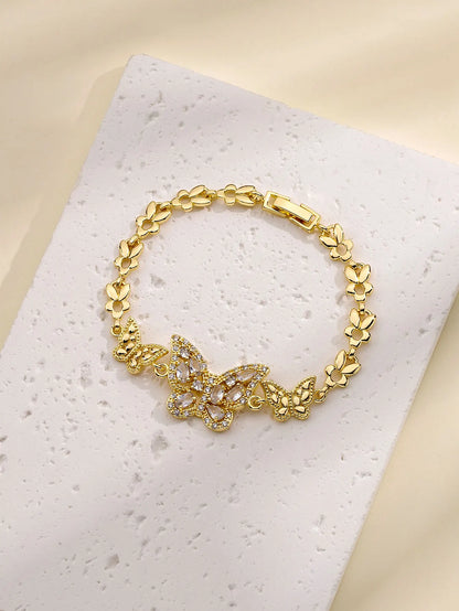 Luckacco FanSibao 3 zircon inlaid butterfly bracelets for women exquisite gold plated jewelry