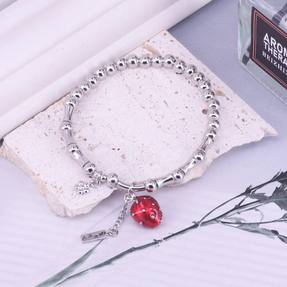 luckacco new 925 silver geometric bead punk peace of mind words irregular string bracelet for woman girl fashion jewelry gift dropship