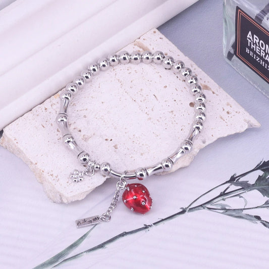 Luckacco New 925 Silver Geometric Bead Punk Peace of Mind Words Irregular String Bracelet For Woman Girl Fashion Jewelry Gift Dropship