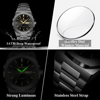 Luckacco POEDAGAR Fashion Brand Male Watch Waterproof Luminous Stainless Steel Watches For Men Date Week Casual Quartz Men's Clock Reloj