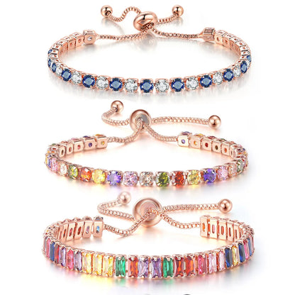 Luckacco Adjustable Multicolor Tennis Bracelets For Women Ladies Wedding Rainbow Colorful Zircon Charm Bracelet Hand Chain Jewelry DZH043