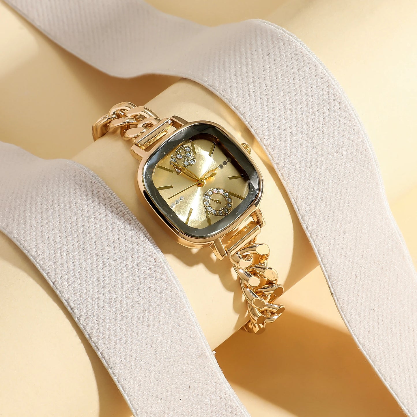 luckacco ladies' light luxury fashion bar scale square dial buckle steel strap quartz watch.