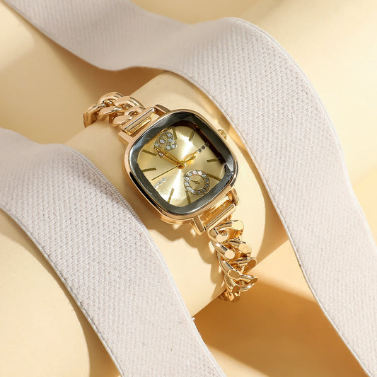 Luckacco Ladies' light luxury fashion bar scale square dial buckle steel strap quartz watch.