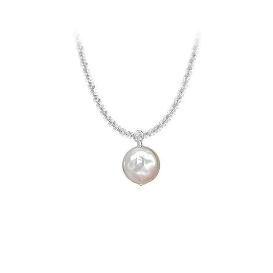Luckacco New 925 Sterling Silver Round Pearl Necklace Simple Style Charm Pendant Choker Birthday Gift for Women Fine Jewelry