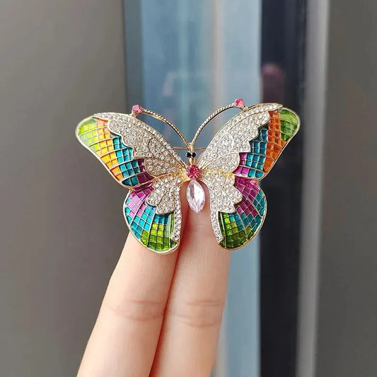 Luckacco Trendy Multicolour Alloy Butterfly Brooches For Women Metal Crystal Insect Brooch Party Birthday Winter Jewelry