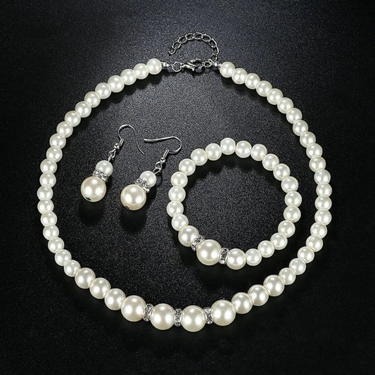 Luckacco picks 4 Pcs Women's Pearl Jewelry Set Fashion Simulated Pearls Versatile Earrings Necklaces Bracelets Jewelry Set Gift