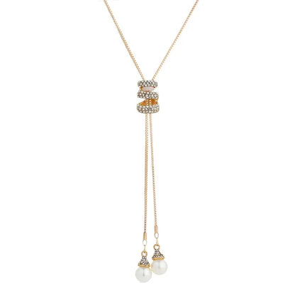 Luckacco 2024 NEW High Quality Fashion Metal Long Tassel Rhinestone Crystal Pearl Long Chain Necklace Sweater Patry Necklace Jewelry