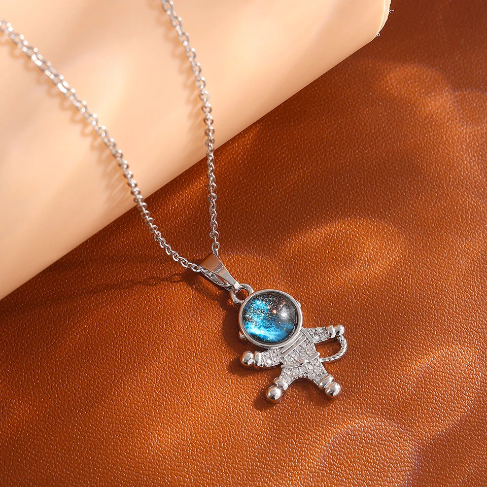 luckacco light luxury titanium steel star series necklace for women gold color planet moon astronaut pendant necklaces jewelry gifts