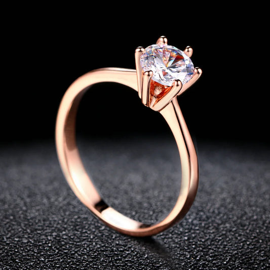 Luckacco ZHOUYANG Wedding Rings For Women Classic 1 Carat AAA+ Zircon Light Gold Color Engagement Anniversary Ring Jewelry  R174