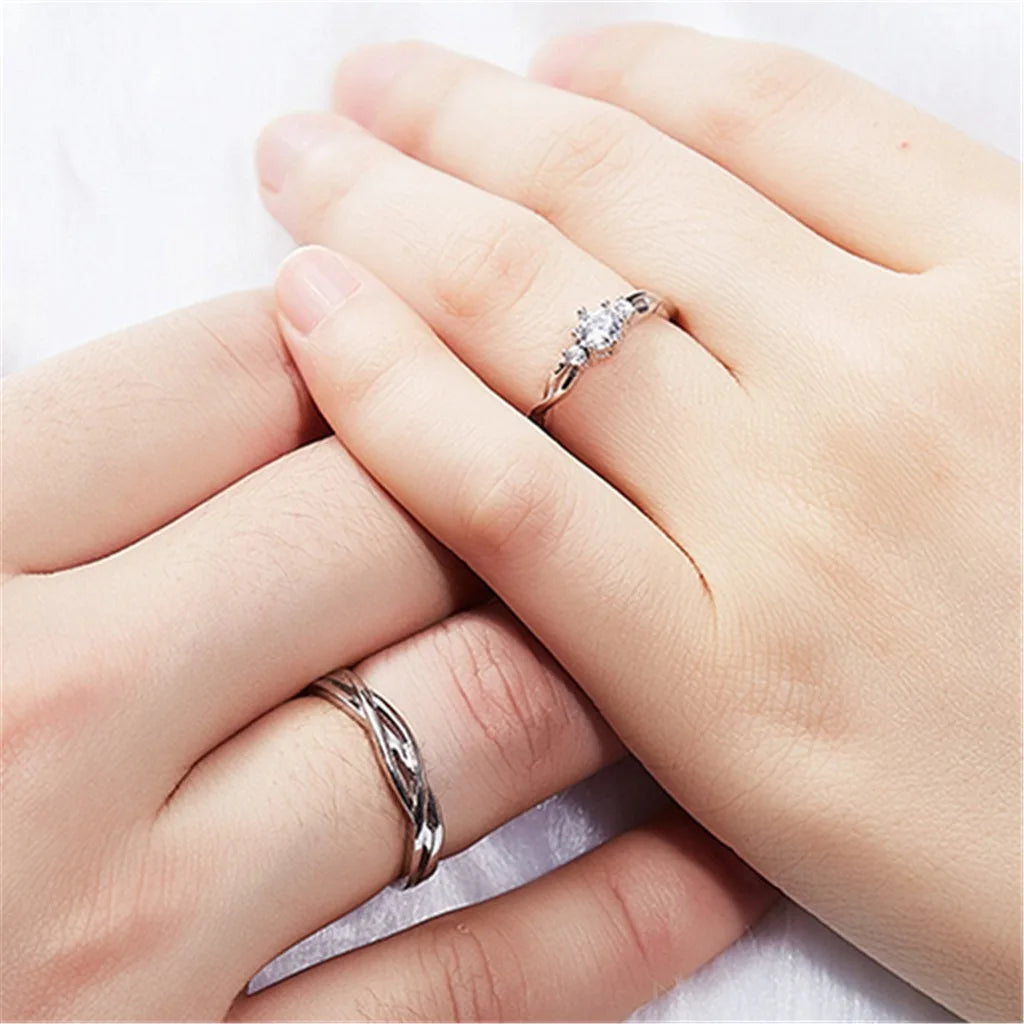 luckacco choice 2024 new zircon couple ring for men and women metal white crystal design wave hollow wedding luxury jewelry accessories