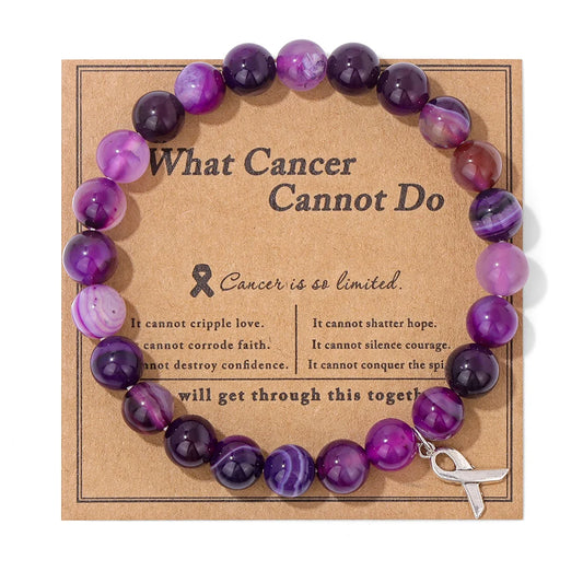 Luckacco Handmade Cat Eye Stone Bracelet Opal Quartz Pink Ribbon Beads Charm Bracelets for Women Breast Cancer Awareness Jewelry Gift