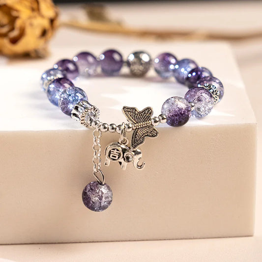 Luckacco Fashion Ice crack Gradient Beaded Bracelet for Women Vintage Handmade Butterfly Elephant Bracelet Valentine's Jewelry Gifts