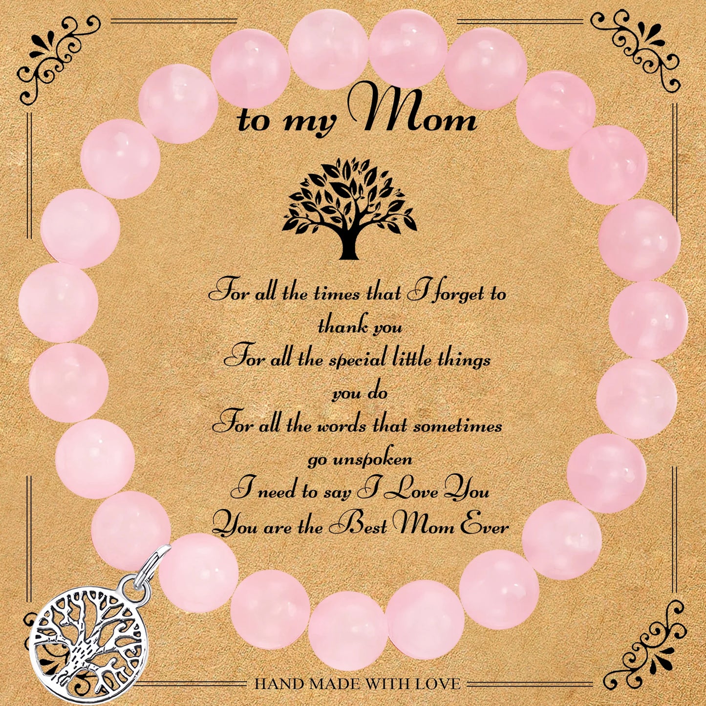 luckacco natural agate unique design tree of life beaded bracelet women's jewelry mom's christmas party favor with blessing card