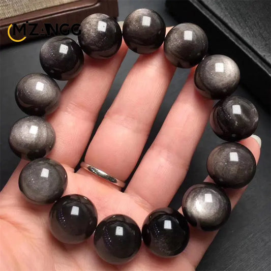 Luckacco Natural Silver Obsidian Bracelet Men's and Women's Models Double Cat Eyes Silver Obsidian Gold Obsidian Lucky Amulet Hand String