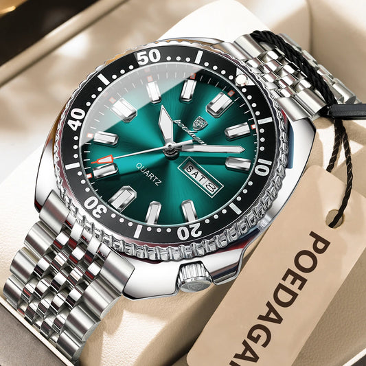 Luckacco POEDAGAR Business Men Watch Date Week Waterproof Luminous Luxury Man Wristwatch Sports Stainless Steel Men's Quartz Watches Male
