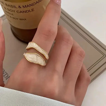 Luckacco Retro Gold Color Double Oil Drip Open Rings for Women Luxury Irregular Adjustable Finger Ring 2025 New Trendy Wedding Jewelry