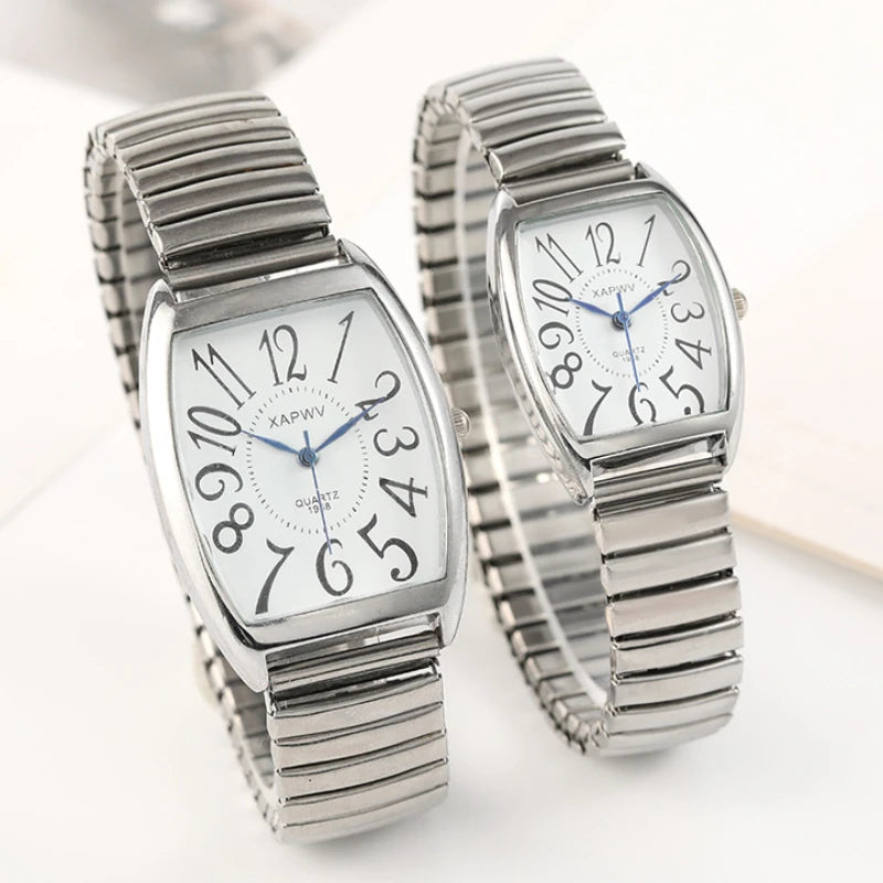 luckacco vintage couple business women men watch elastic gold sliver quartz wristwatch tide lovers bracelet watches party office gifts