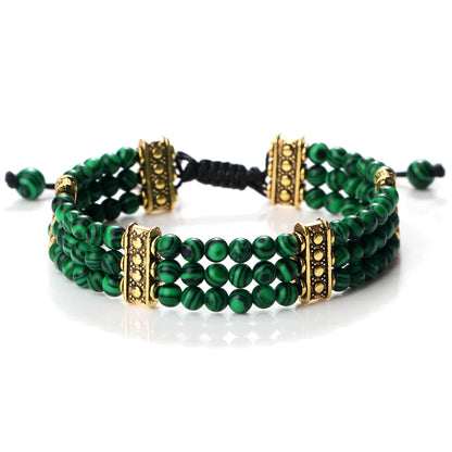 Luckacco Natural Stone Beads Bracelet 4mm Malachite Black Lava Yoga Energy Hot Couple For Women Men Jewelry Braided Rope Knot Bangle Gift