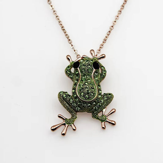 Luckacco picks Luxury Green Crystal Frog Brooch Animal Brooches Pins For Women Dress Coat Accessories Jewelry Gift