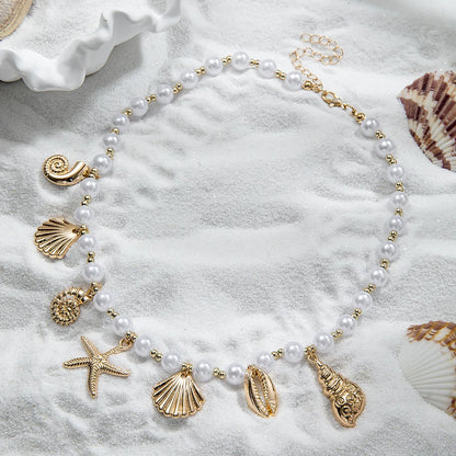 Luckacco Bohemia Conch Starfish Imitation Pearl Necklace for Women Luxury Exquisite Beaded Shell Pendant Necklace Beach Holiday Jewelry
