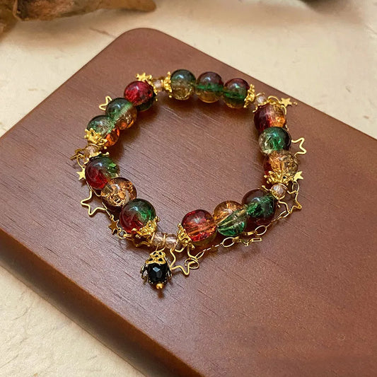 Luckacco Star Bead Imitation Glass Bracelet for Girls' Christmas, Colorful and Trendy Atmosphere, High-End and Versatile Bracelet Gifts