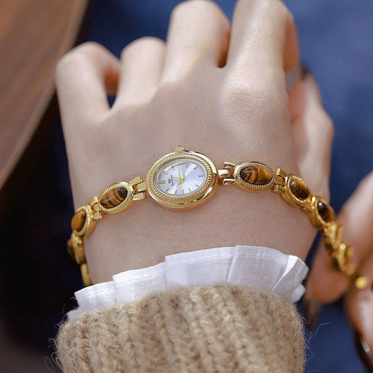 Luckacco Luxury Women's Quartz Watch Ladies Waterproof Retro Natural Jade Stones Chain Fashion Elegant Watches Gift For Girl