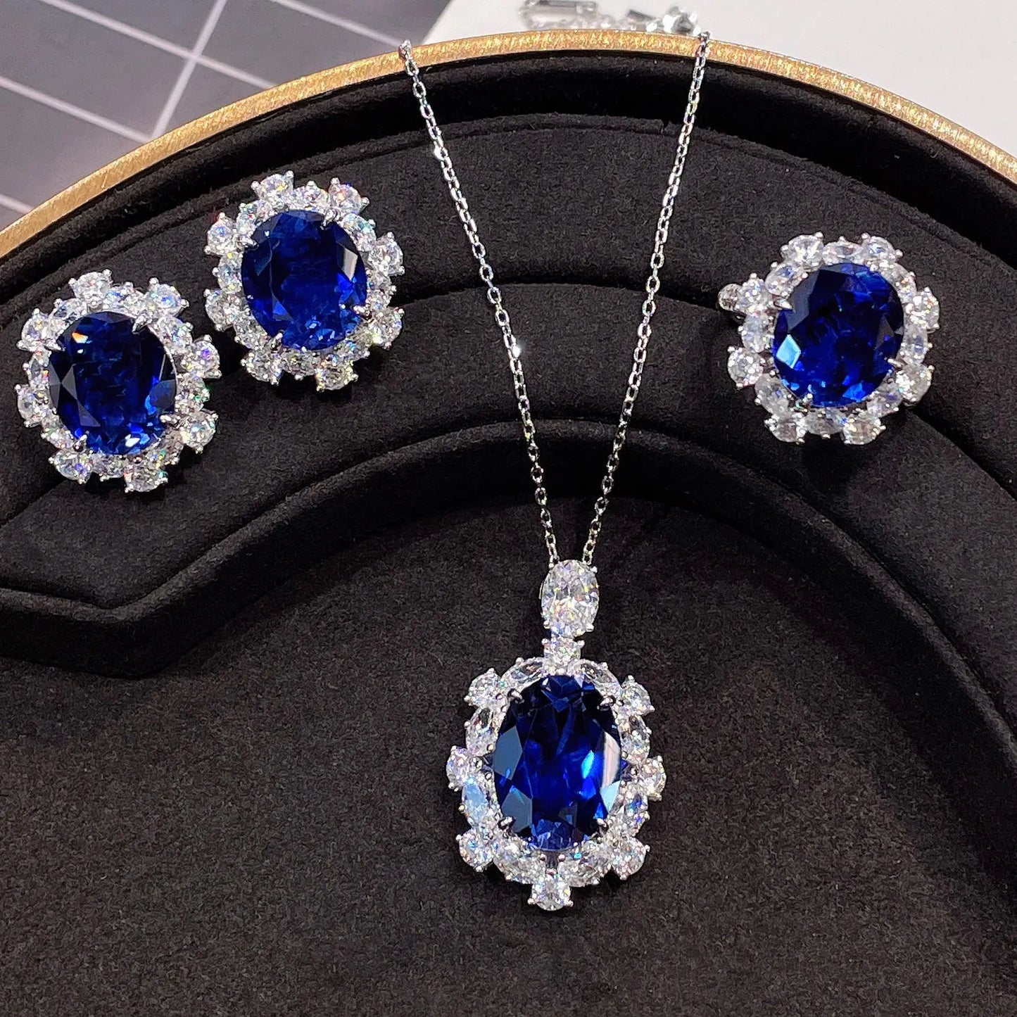 luckacco valuable lab jade diamond jewelry set 925 sterling silver engagement wedding rings earrings necklace for women bridal party gift