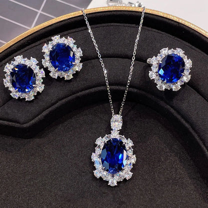 Luckacco Valuable Lab Jade Diamond Jewelry set 925 Sterling Silver Engagement Wedding Rings Earrings Necklace For Women Bridal Party Gift
