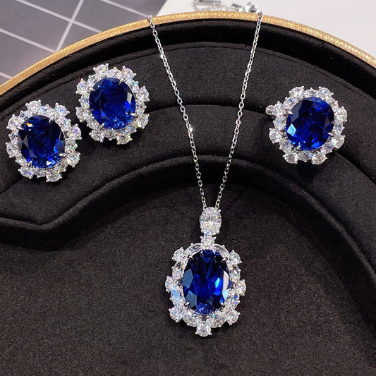 Luckacco Valuable Lab Jade Diamond Jewelry set 925 Sterling Silver Engagement Wedding Rings Earrings Necklace For Women Bridal Party Gift