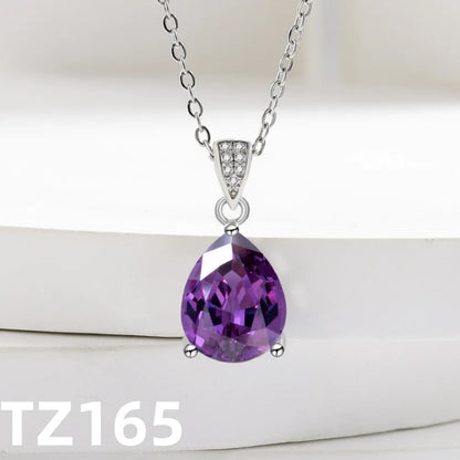 Luckacco 925 Sterling Silver Jewelry Set Inlaid With Simulated Amethyst Zircon, Teardrop Necklace Earrings Ring Women's Elegant Jewelry
