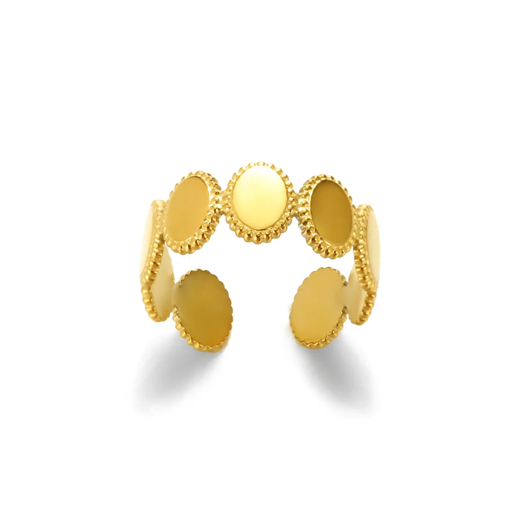 luckacco gold color stainless steel coin ring broad surface elliptical geometry rings fashion elegant jewelry accessories for women gift
