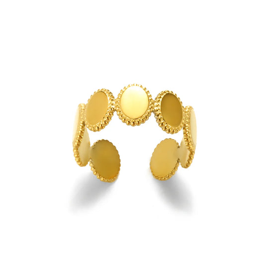 Luckacco Gold Color Stainless Steel Coin Ring Broad Surface Elliptical Geometry Rings Fashion Elegant Jewelry Accessories For Women Gift