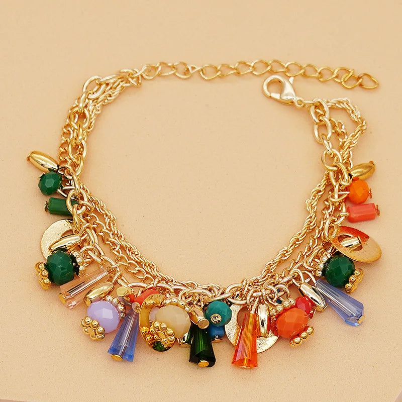 luckacco europe and the united states selling fashionable bohemian glass crystal mixed color multi-layer beaded chain bracelet women