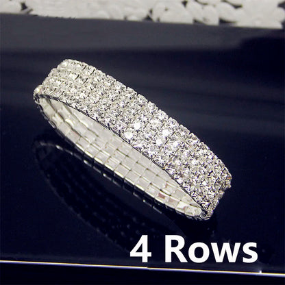 Luckacco Luxury Full White AAA CZ Zircon Crystal Elastic Bracelet Bling Iced Out Rhinestone Women's Bracelet for Women Wedding Jewelry